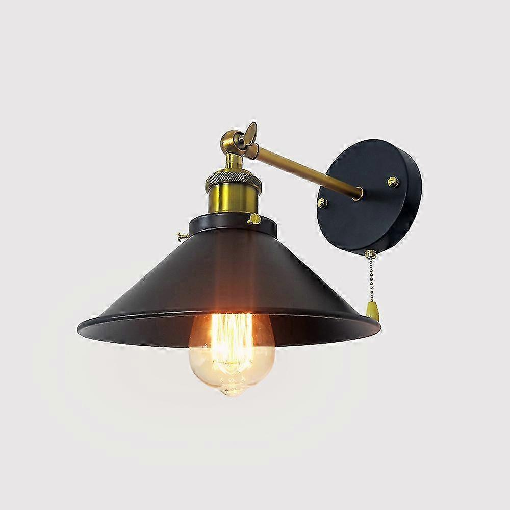 Wall Sconce, Industrial - Style, with Adjustable Arm and Pull - Chain Switch, Black Metal Shade, Ideal for Indoor Lighting