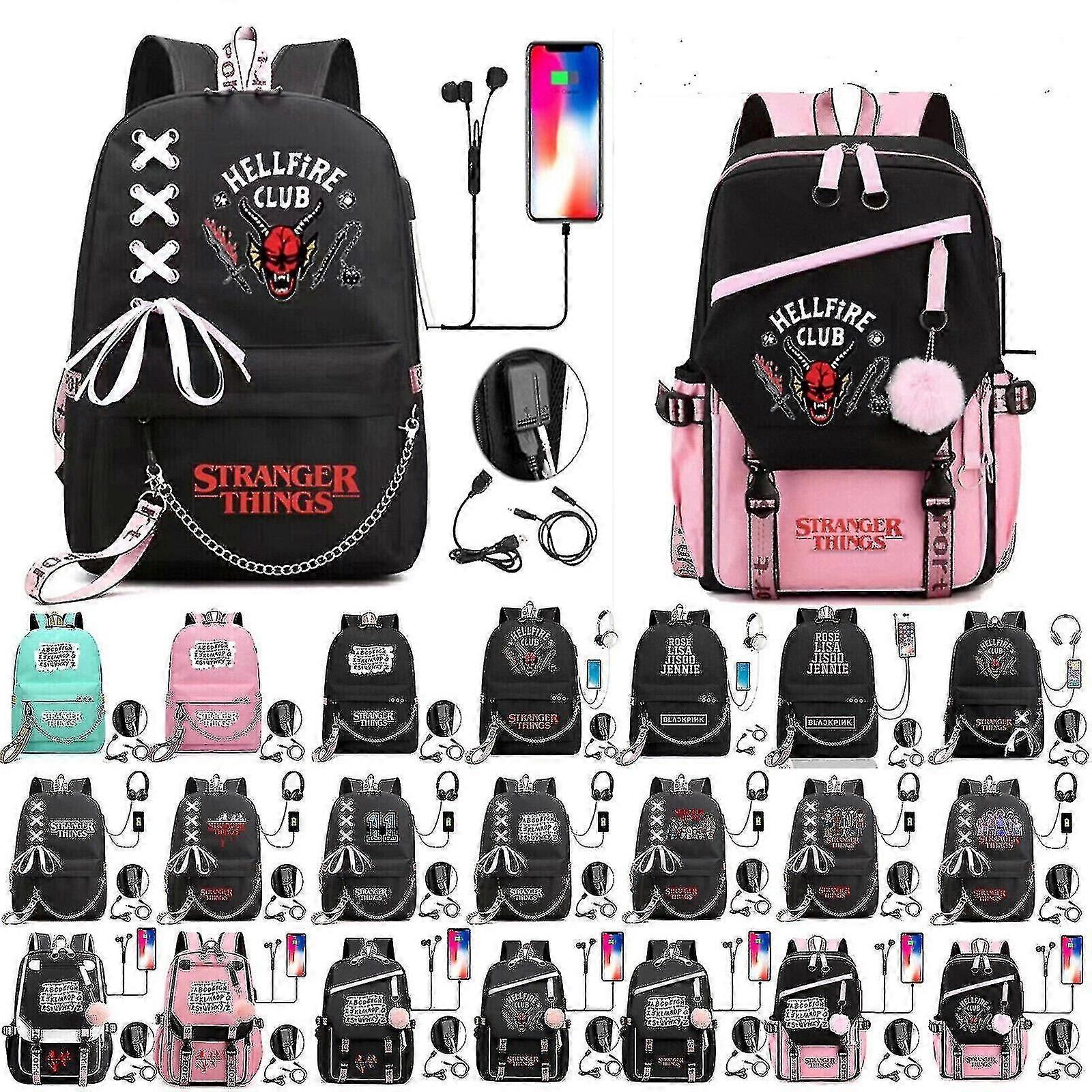 Stranger Things Hellfire Club Large-capacity School Bag Usb Charging Backpack