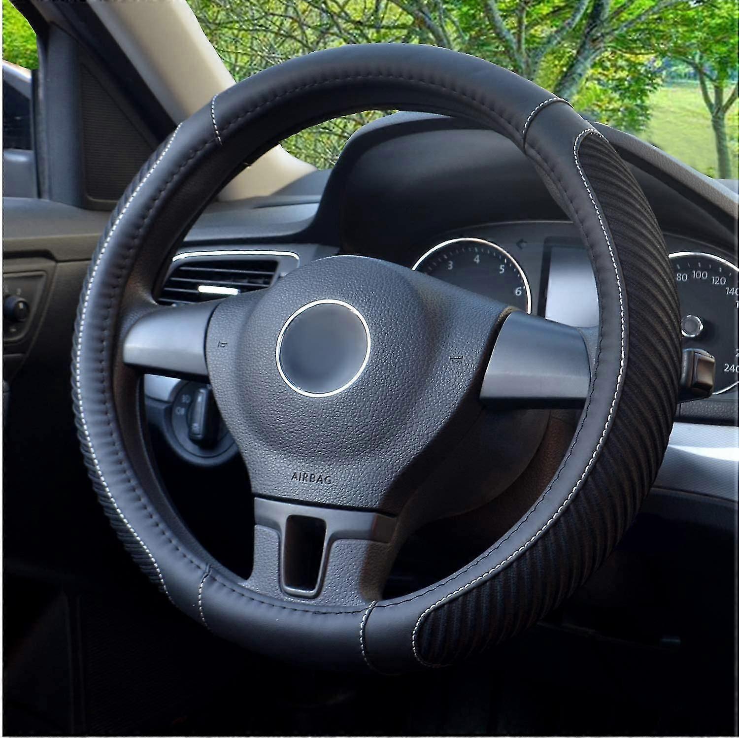 Leather Steering Wheel Cover With Beathable Microfiber And Viscose