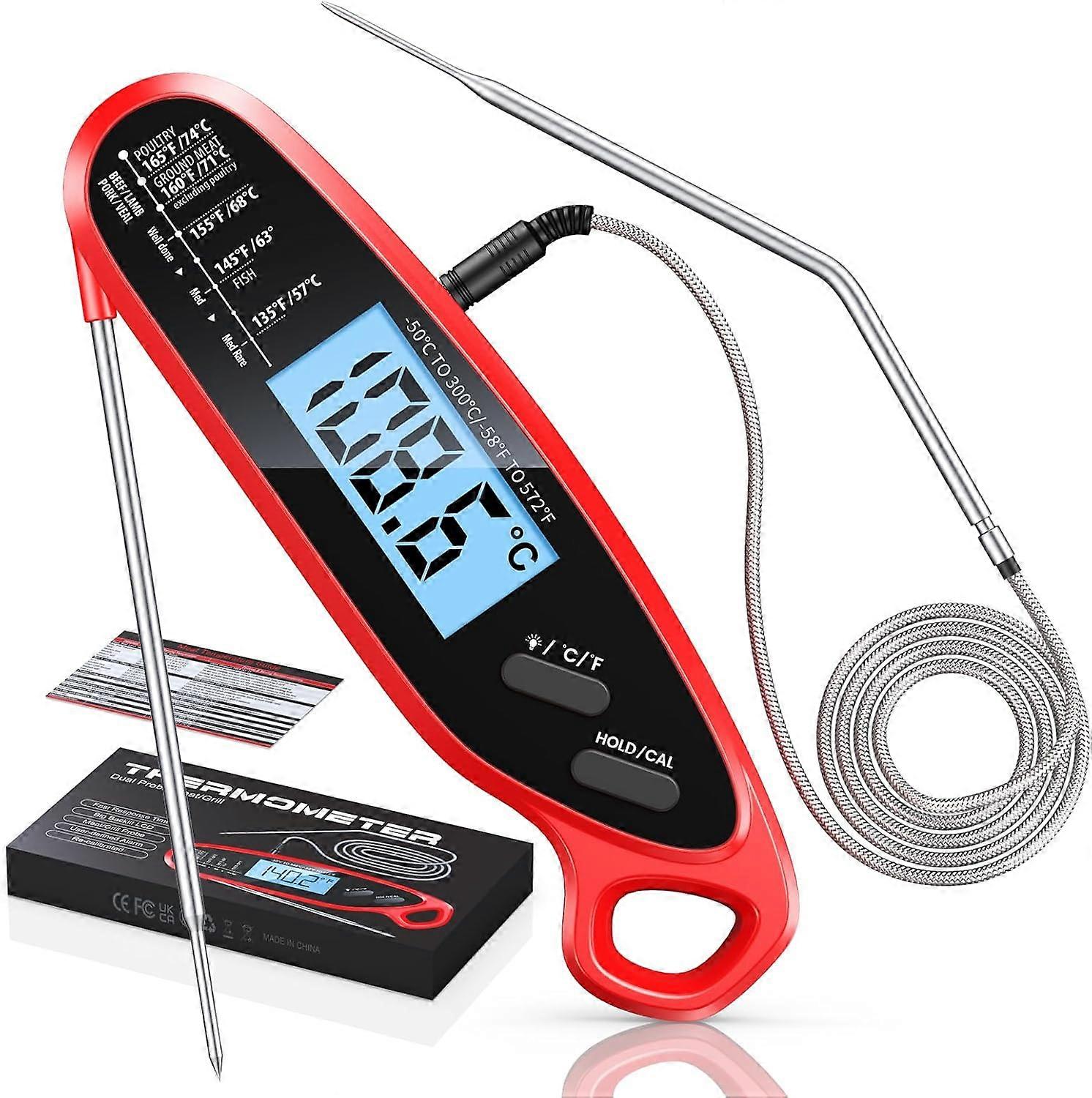Meat Thermometer Digital Dual Probes Instant Read Backlight Screen Calibration Kitchen Cooking BBQ Thermometer for Oven Candy Jam Air Fryer Water