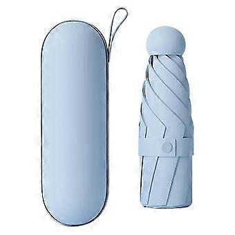Reise 5-fach 6 Rippen Mini Regenschirm Anti-UV Taschenschirm, mit Etui Style C Blau