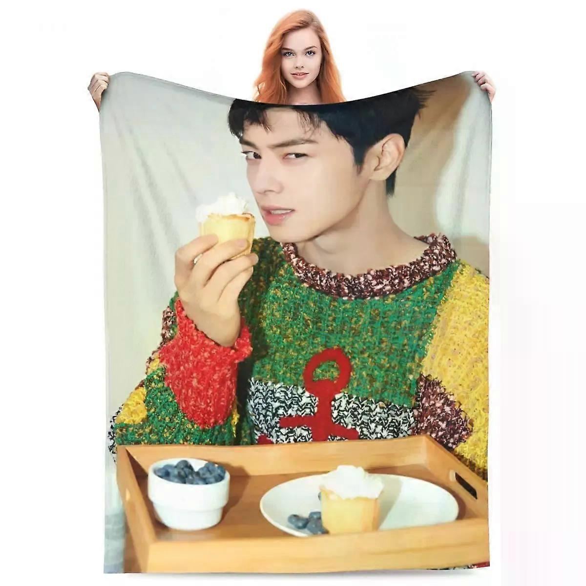 Cha Eun Woo Blankets Flannel Winter Kpop Astro Portable Ultra-Soft Throw Blankets for Bed Couch Plush Thin Quilt