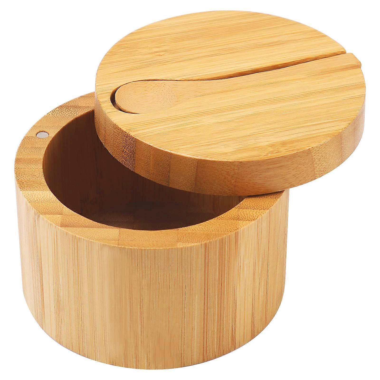 Salt Cellar for Kitchen Use - Wooden Salt Keeper with Lid, 4 Oz Capacity, Spice Storage, Farmhouse Style