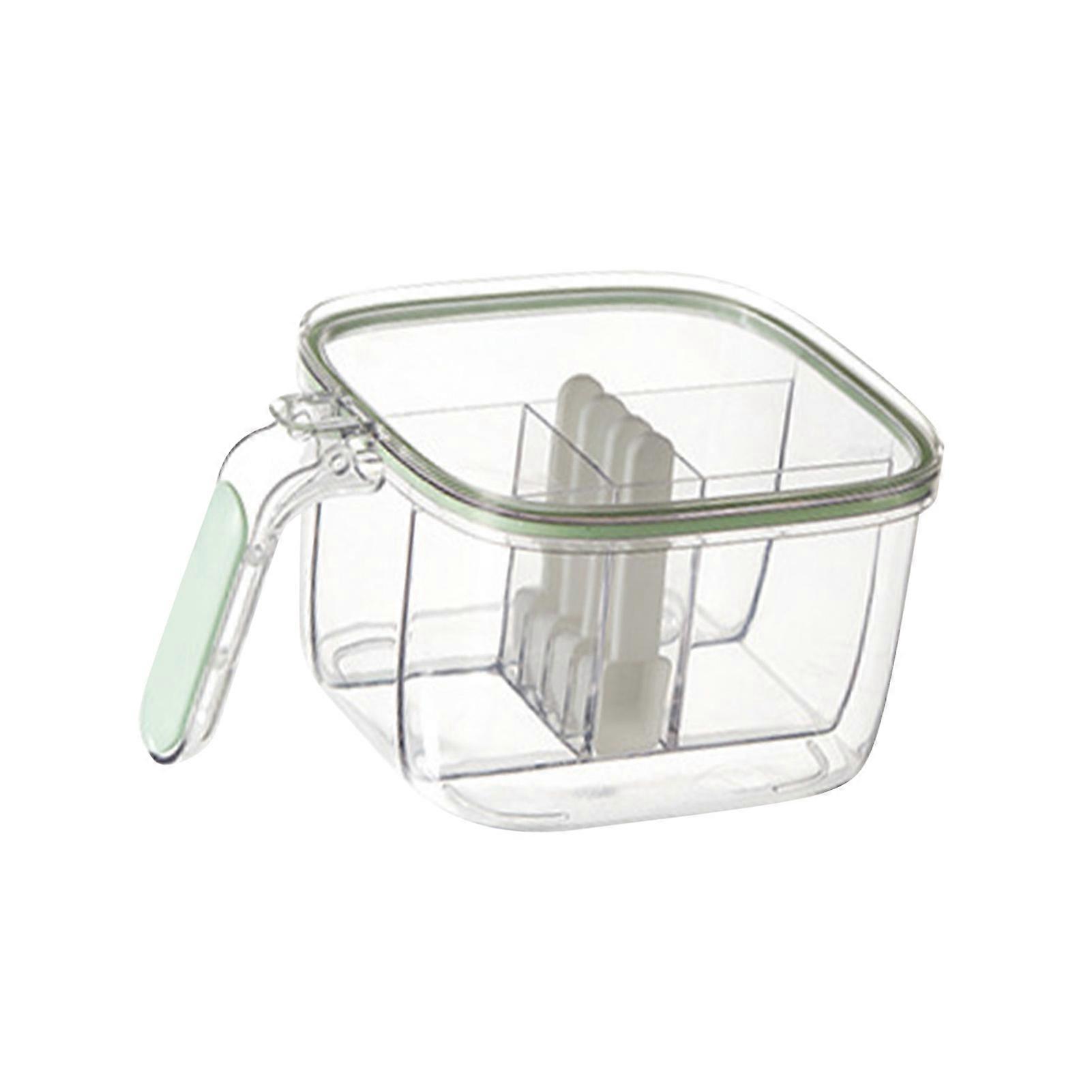 4 in 1 Seasoning Box with Lid and Spoons 4 Compartments Spice Jar Sealed Condiment Container for Home Kitchen Light Green 