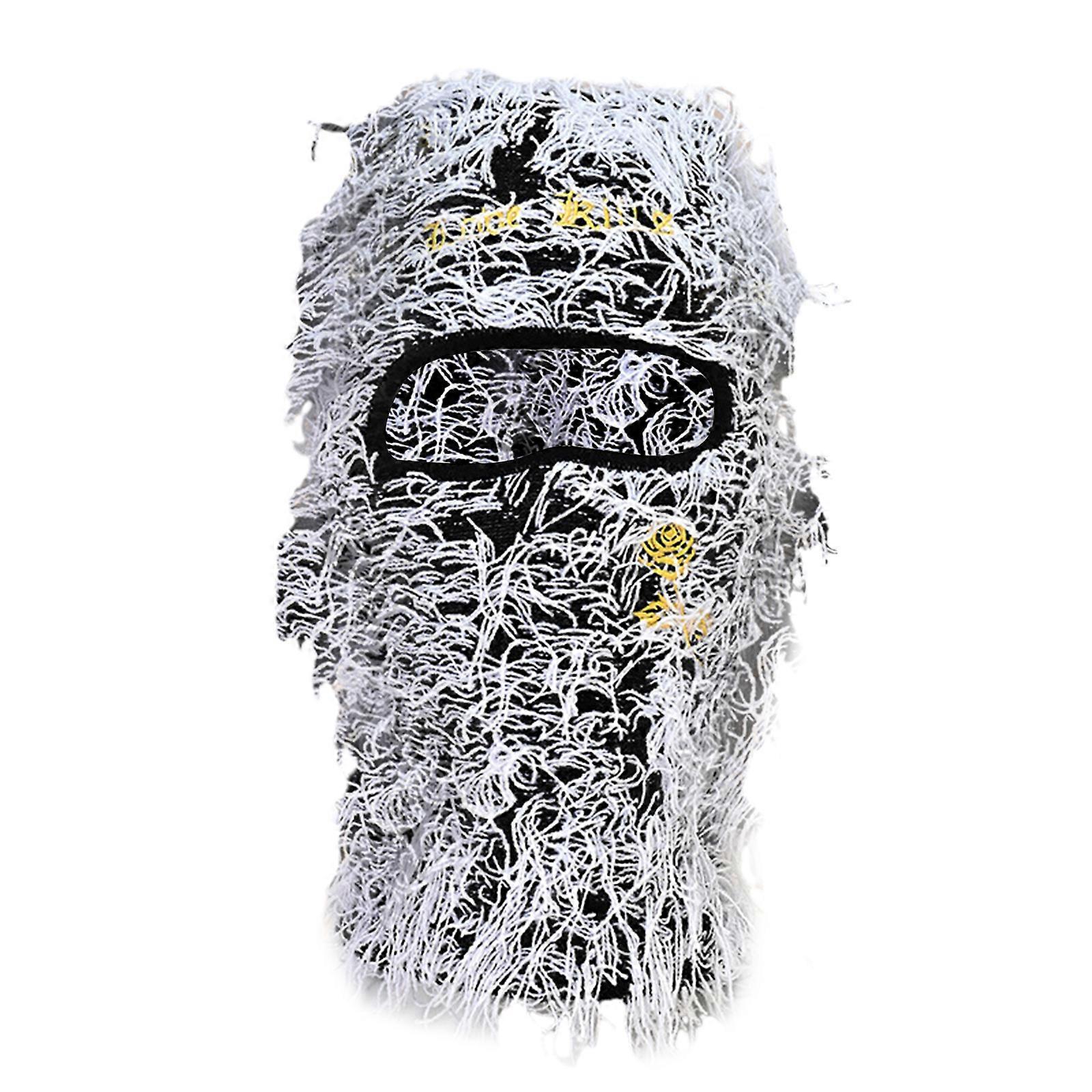 Bonnet cagoule tricoté chaud pour femmes hommes Bonnet Broderie faite à la main Lettre coupe-vent Chapeau à capuche pour l’équitation Ski blanc et noir