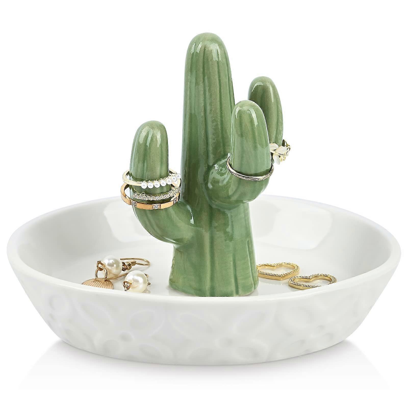HOLOUUE Ceramic Cactus Ring Holder Cactus Ring Plate For Jewelry Cactus Decor
