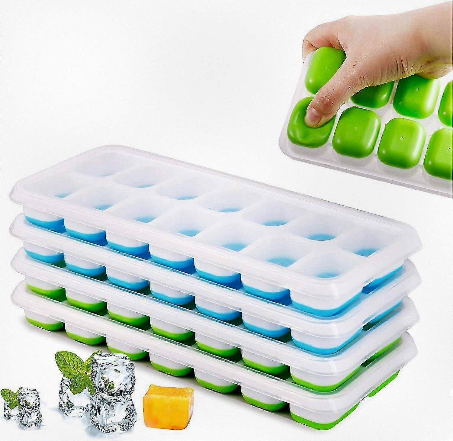 Set of 4 Portable Silicone Ice Cube Molds with Lids, 14-Cube Capacity, Food-Grade Certified