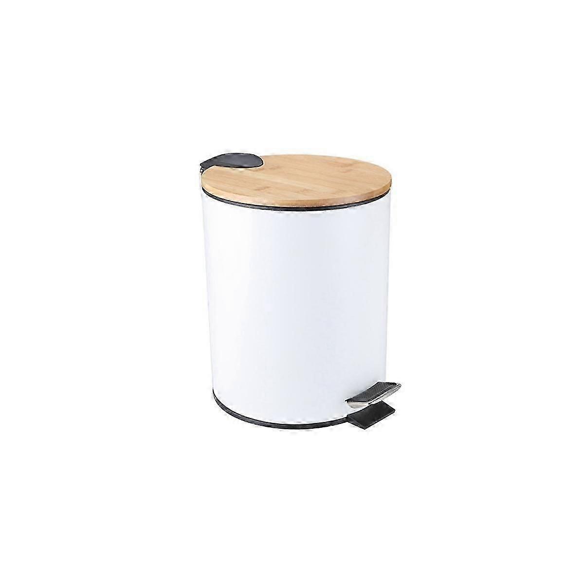 5L Round Foot Trash Can, White Household Trash Can with Lid, Suitable for Kitchen, Bedroom and Livi