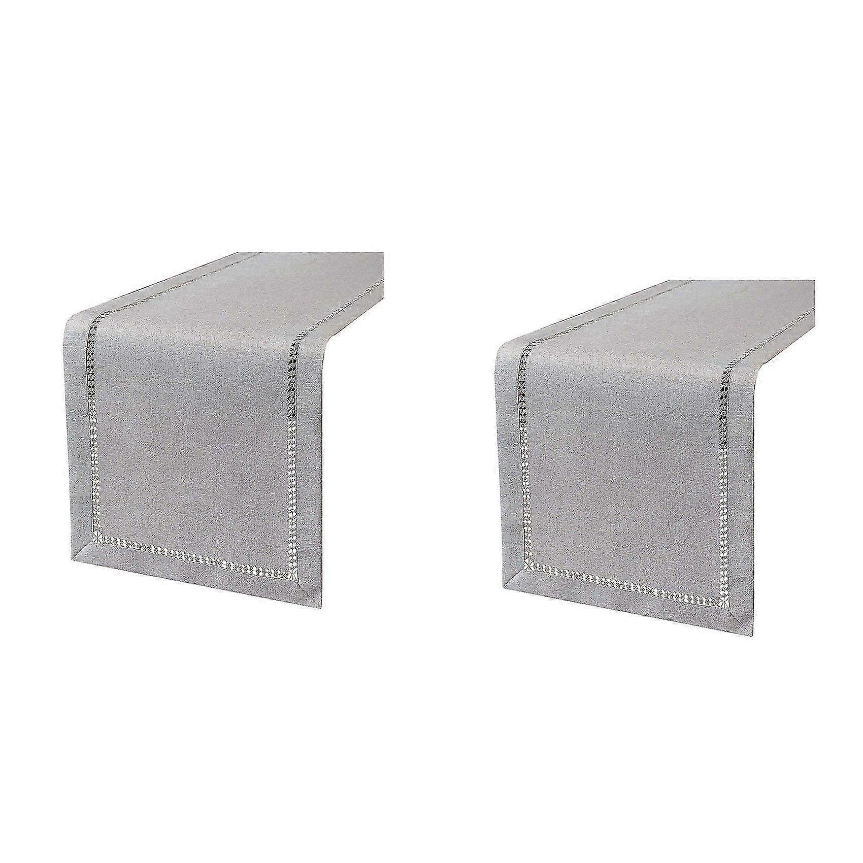 2X Hand Hemstitched Dining Table Runner Dresser Scarves, Silver Thread Interweaving (Light Gray, 12