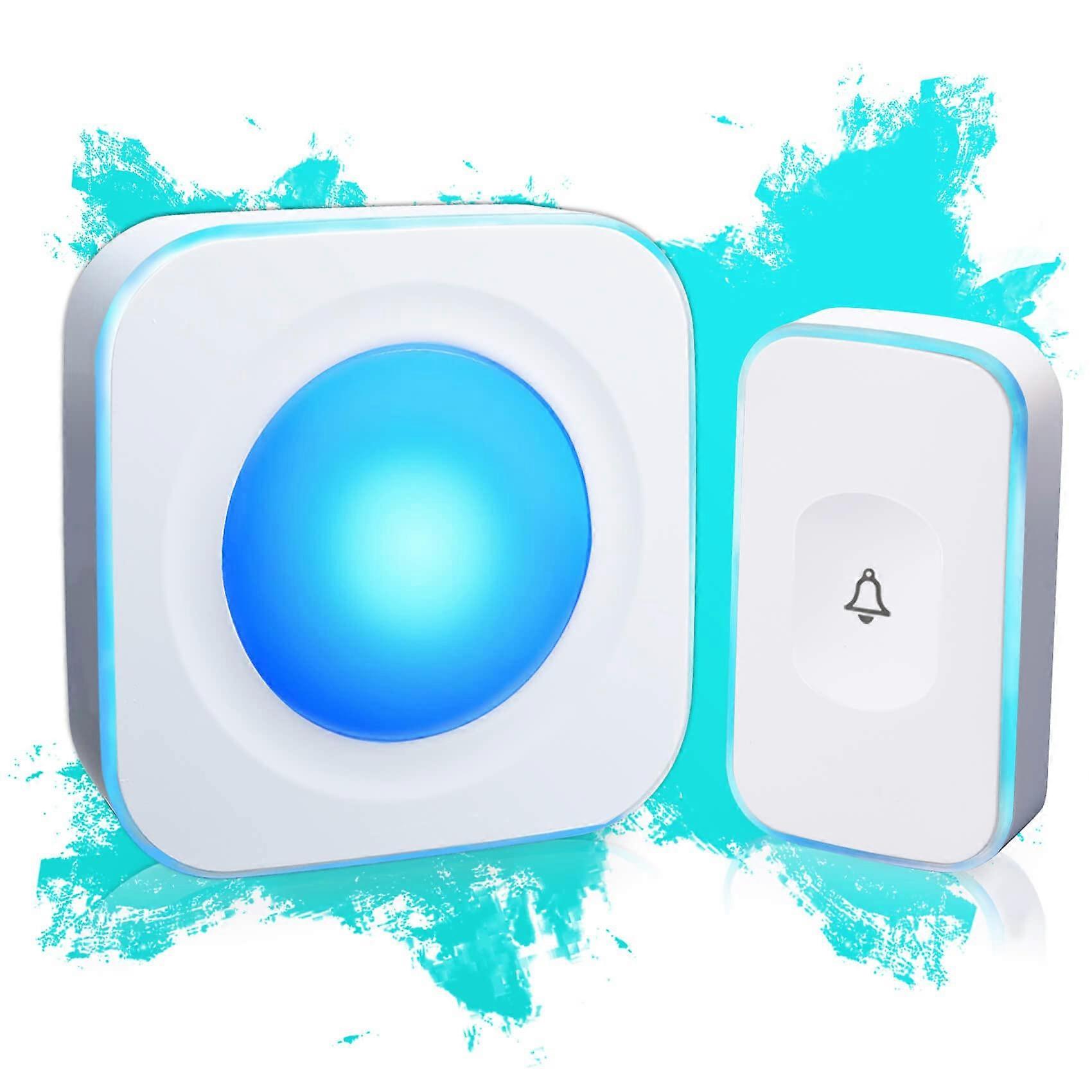 Wireless Doorbell 1200 Feet Range Waterproof 36 Melodies 4 Levels LED Flash White 1 Receiver 1 Touch Button