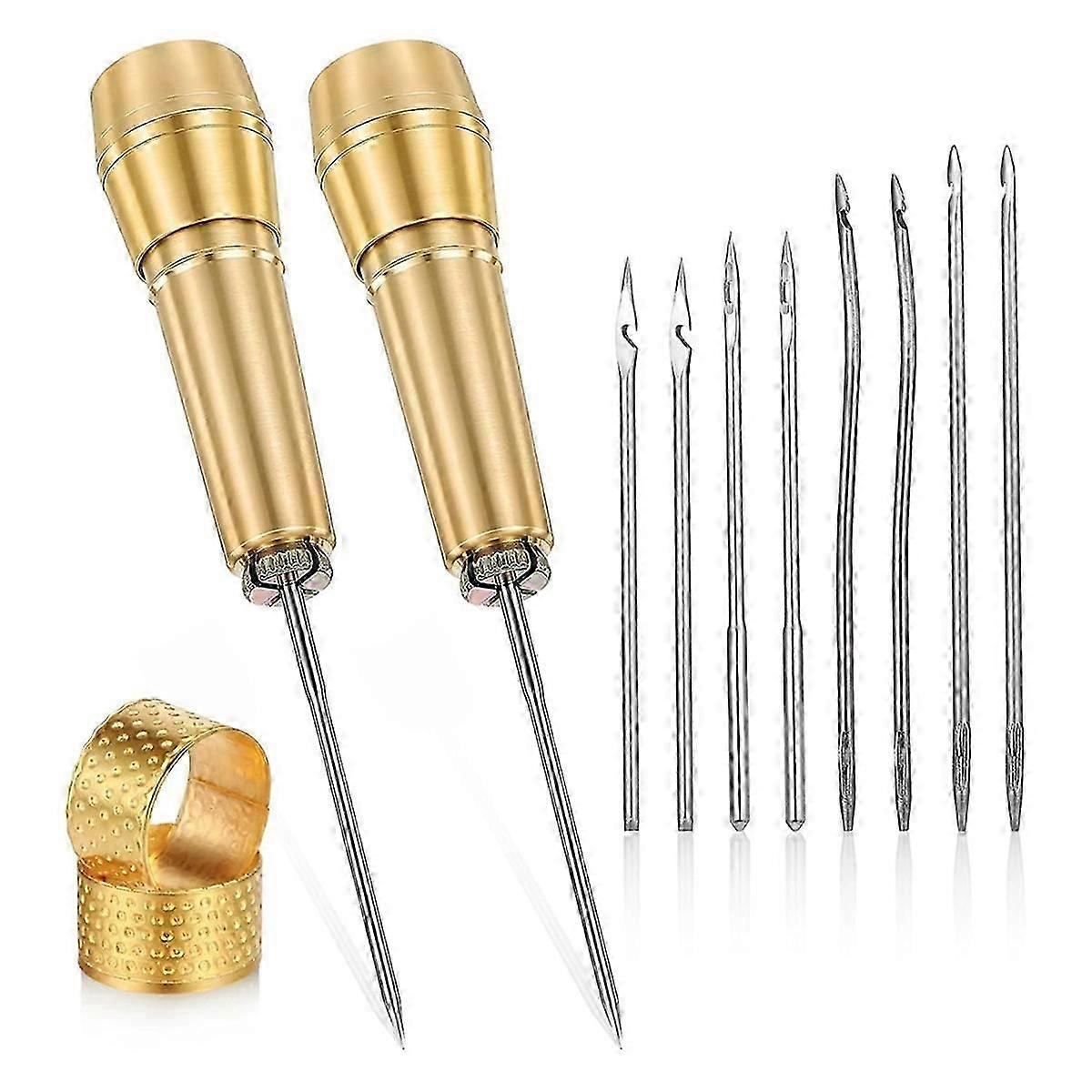 14 stk lær sy syl nål sett med kobberhåndtak, lær synål syl for lær håndverk syverktøy