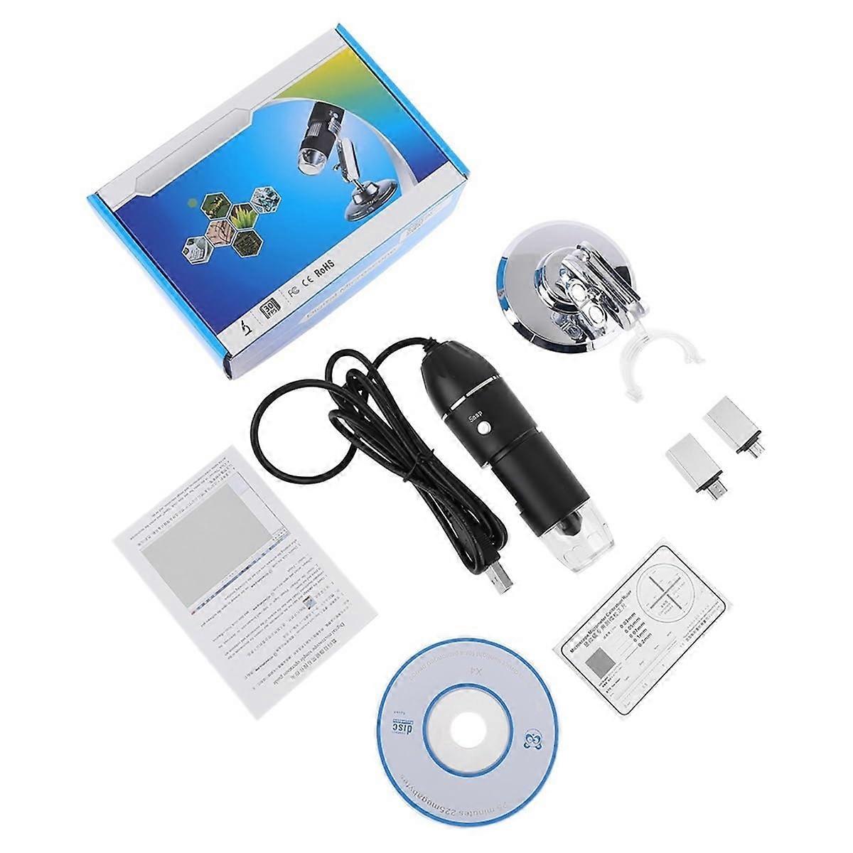 Microscope Kit 3in1 Digital Microscope 1600X 2Adapters USB Magnifier with 8LED Microscope Lens Adapters (Color : Without dim knob)