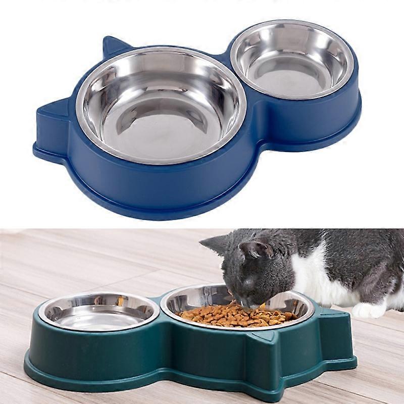 Pet Cat Ears Stainless Steel Double Bowl
