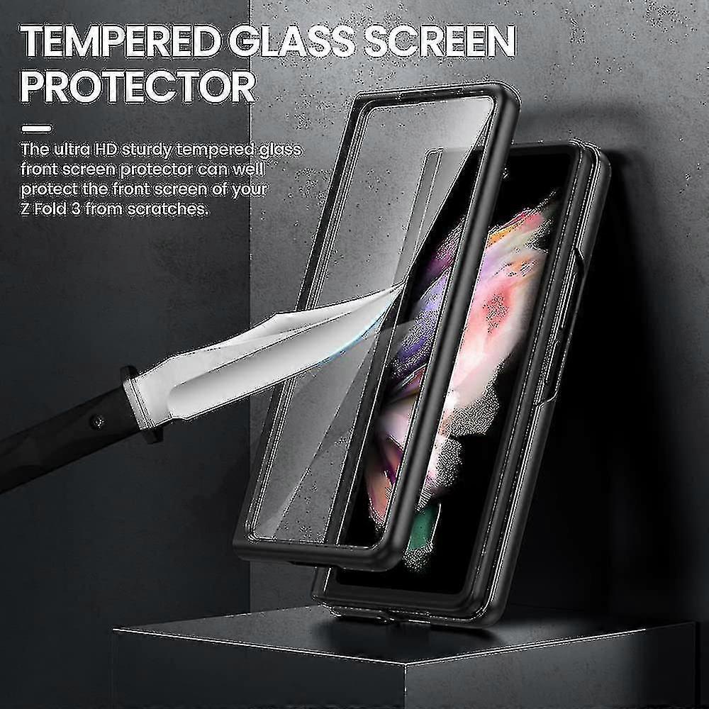 غطاء جلدي متوافق مع سامسونج جالاكسي Z Fold 3 مع حامل قلم S Pen ، غطاء واقي مغناطيسي مدمج