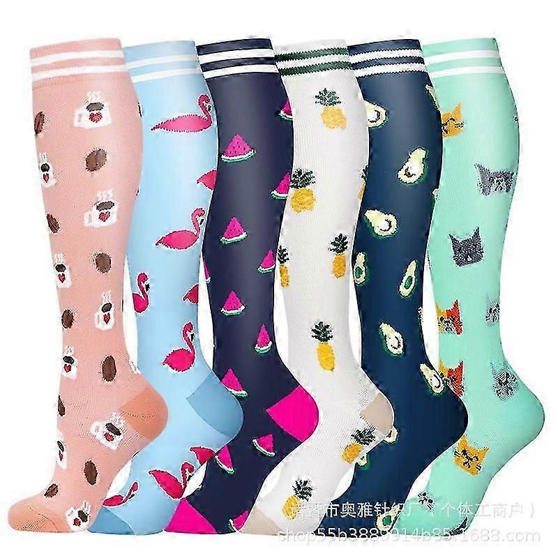 6-pack Compression Socks For Sports Yoga Graduated Support, Muscle Recovery, Unisex Calf High 09