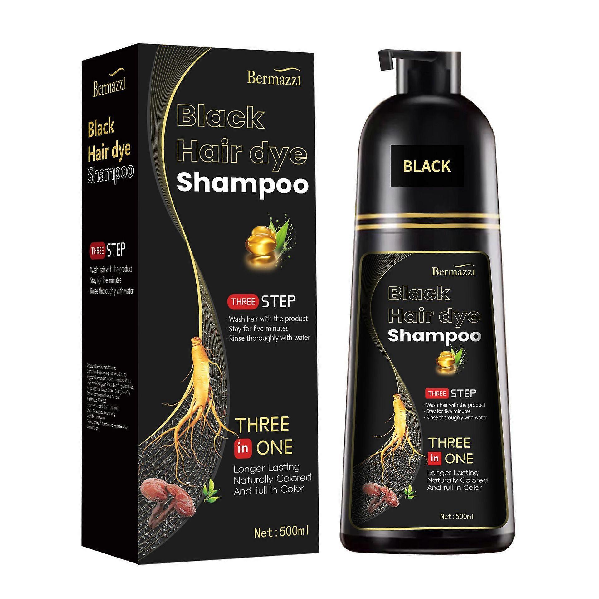 Shampooing colorant pour cheveux 3 en 1, couverture grise à 100 %, shampooing traité à base de plantes pour cheveux colorés, brun naturel / noir longue durée facile à utiliser