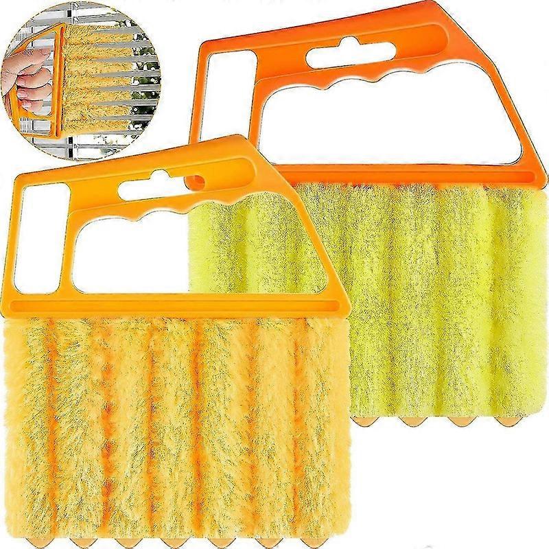 Nettoyeur de stores à main avec 7 doigts, outil brosse lavable pour fenêtre, climatisation, mini-stores - jaune orangé
