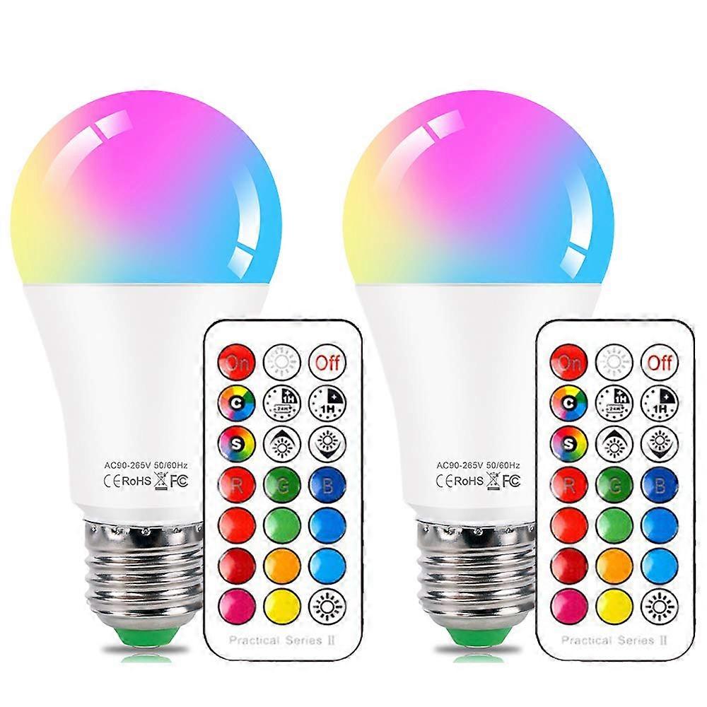 LED Color Changing Light Bulb With Remote Control, E26 10W RGB+Daylight White 5700K, Dimmable Memory Function, 2-Pack