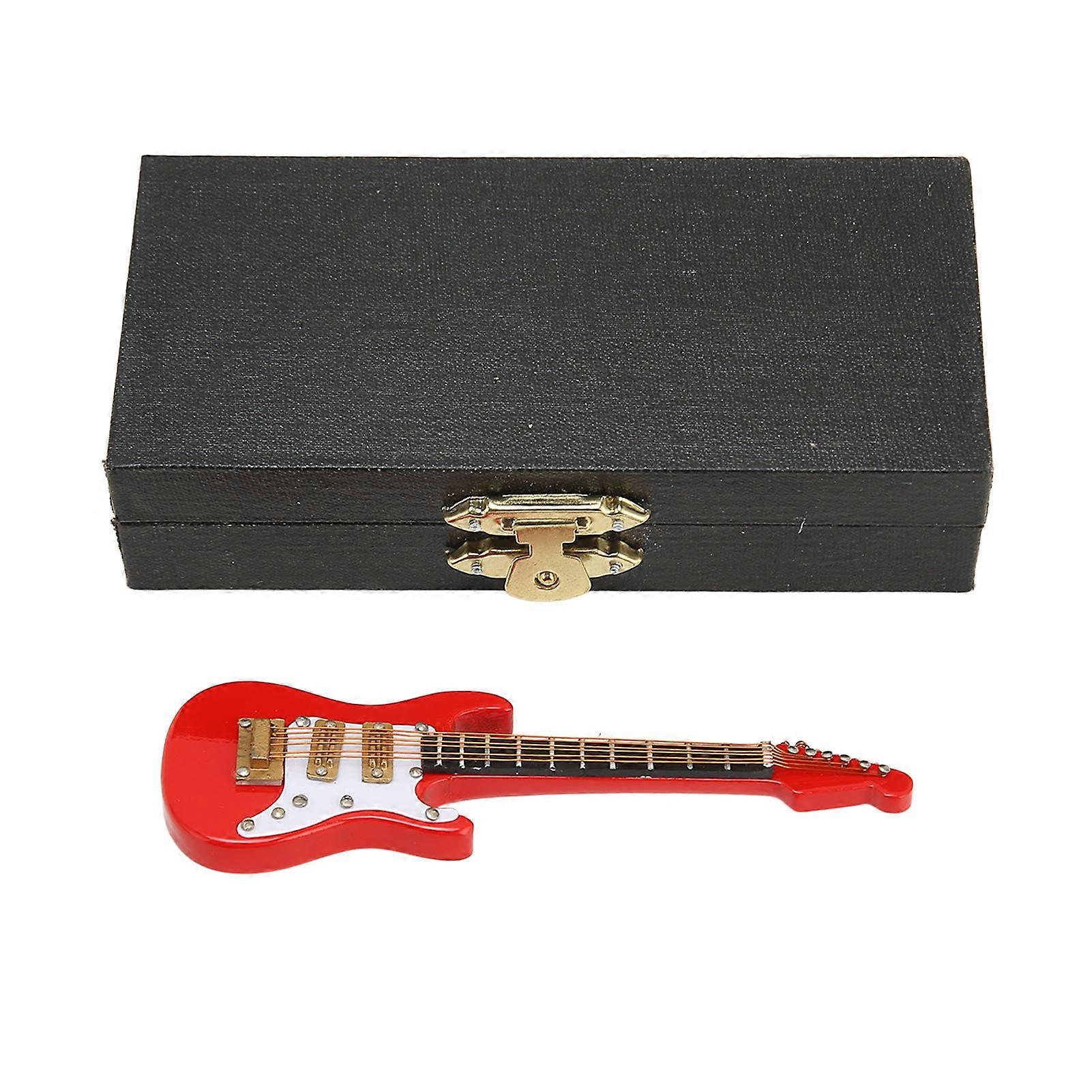 Miniature Electric Red White Color Stylish 3.9in Length Exquisite Mini Guitar Model with Box for Table