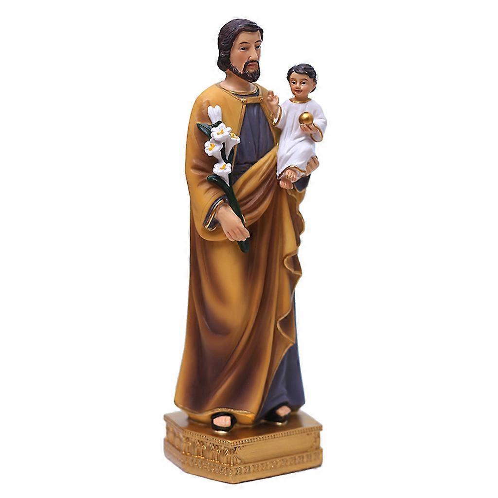 San Giuseppe che tiene in braccio le statue di Gesù Bambino Figurine religiose Modello in resina Scultura Decorazione da tavolo