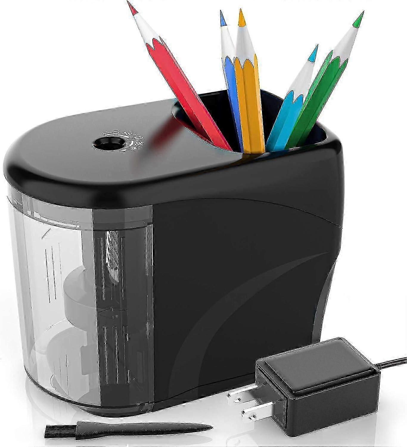 Electric Pencil Sharpener Heavy-Duty Helical Blade Sharpener with Adapter/Battery Operated for No.2/ (6-8mm) Pencils with Auto Stop & Cleaning Brush i