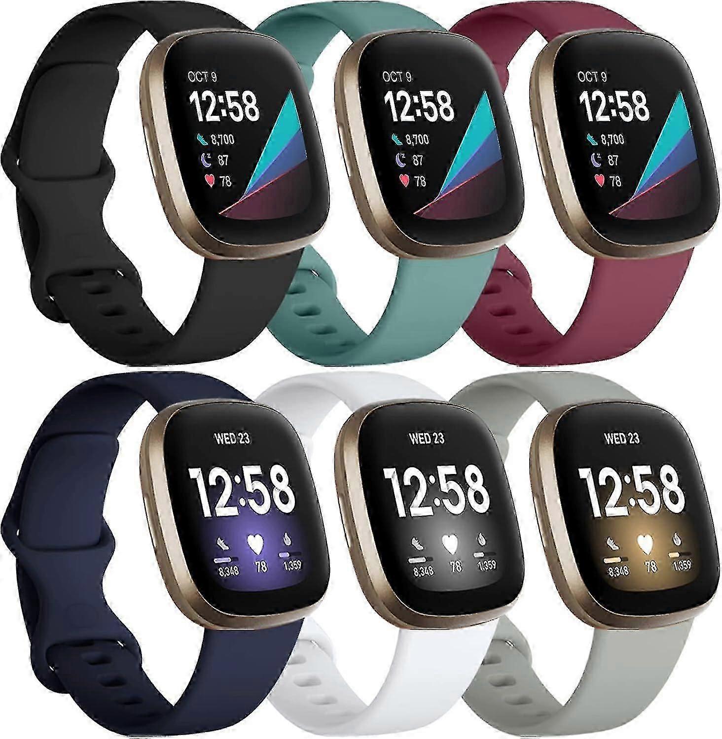 6 Pack Straps For Fitbit Versa 3/4/sense: Soft Sport Replacement Bands (PrettyJ)