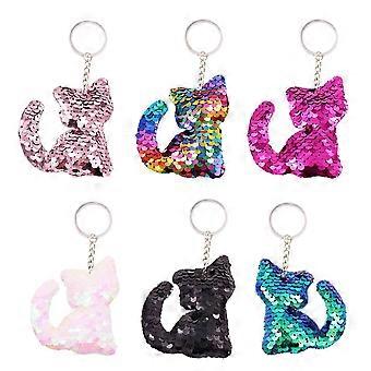 12pcs Glitter Sequins Cat Keychain Keyring Colorful Key Chain Charm Key Holder