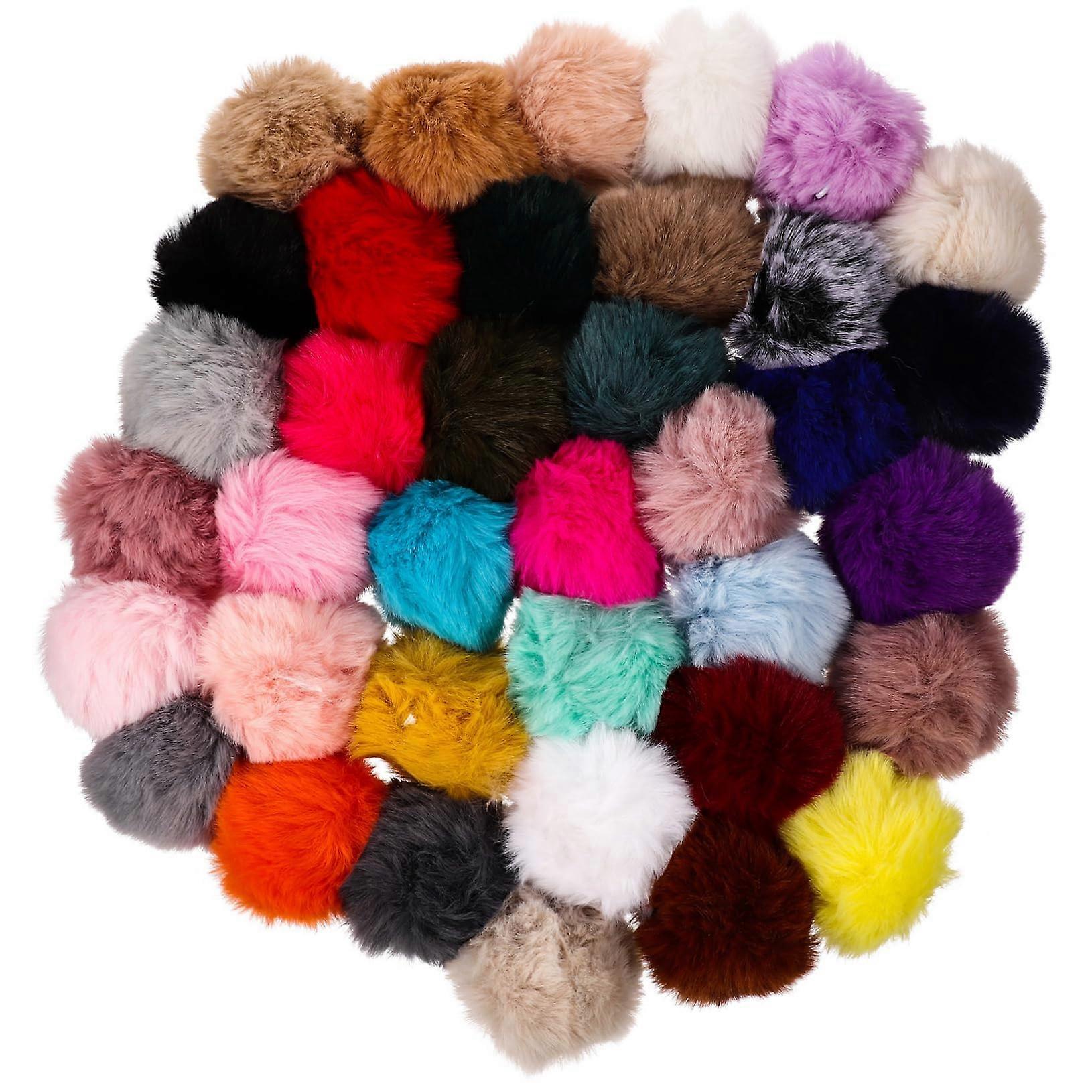 Simulation Fur Pom Pom Balls 37pcs Set, Soft Artificial Fur Craft Balls for DIY Hat Ornaments and Home Decor