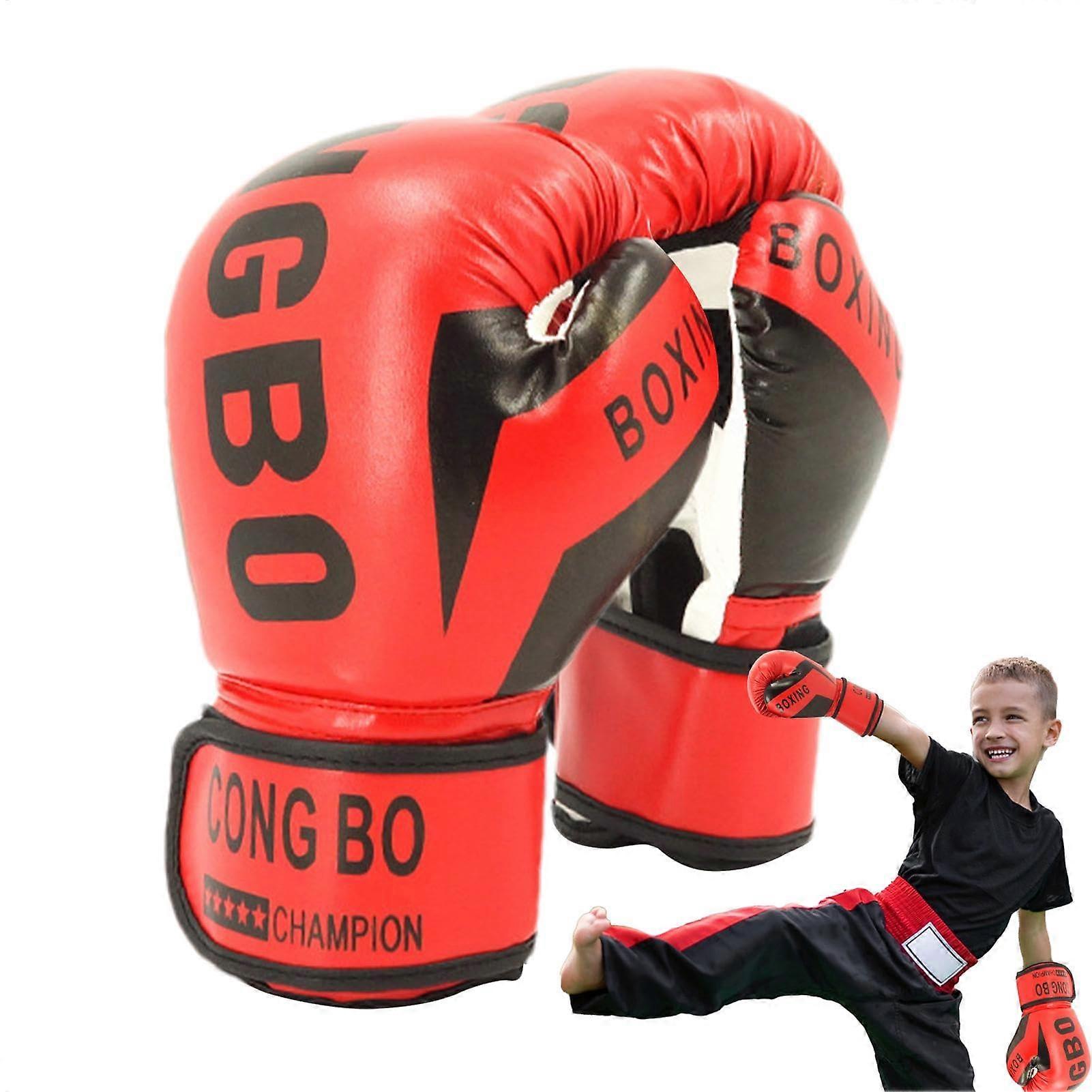 1 Pair Sparring Boxing Gloves for Kids Adjustable Protective Gloves for Boxing Red
