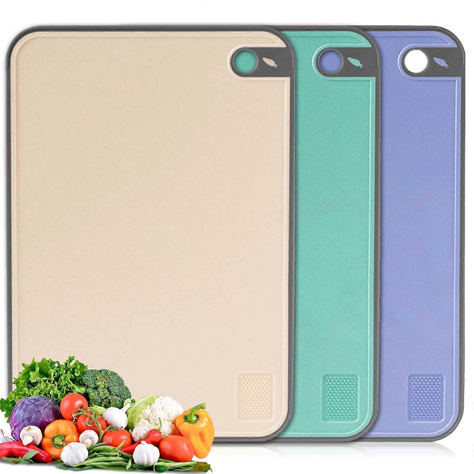 Chopping Board Set of 3 Large Plastic NonSlip with Groove Dishwasher Safe BeigeGreenBlue