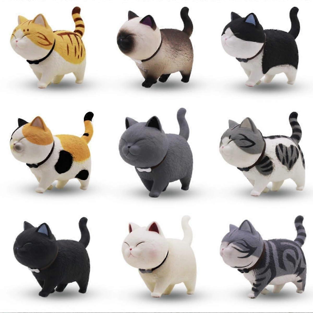 Mini Kitten Figures Set, 9 Realistic Cat Ornaments in Black, Grey, Orange, White for Home and Office Decoration