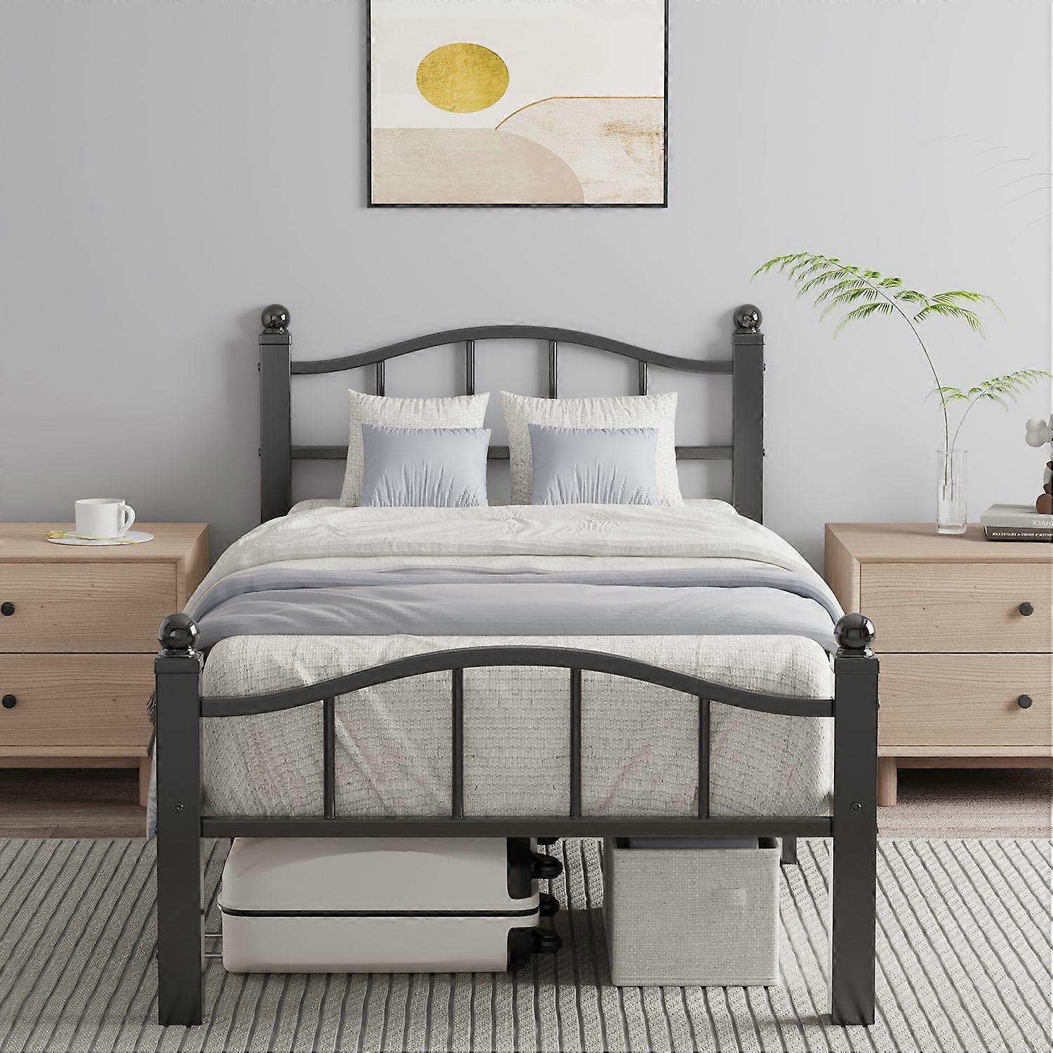 Metal Twin Size Bed Frame, Noise-Free Design & Underbed Storage Heavy Duty Bed Frames with Headboar