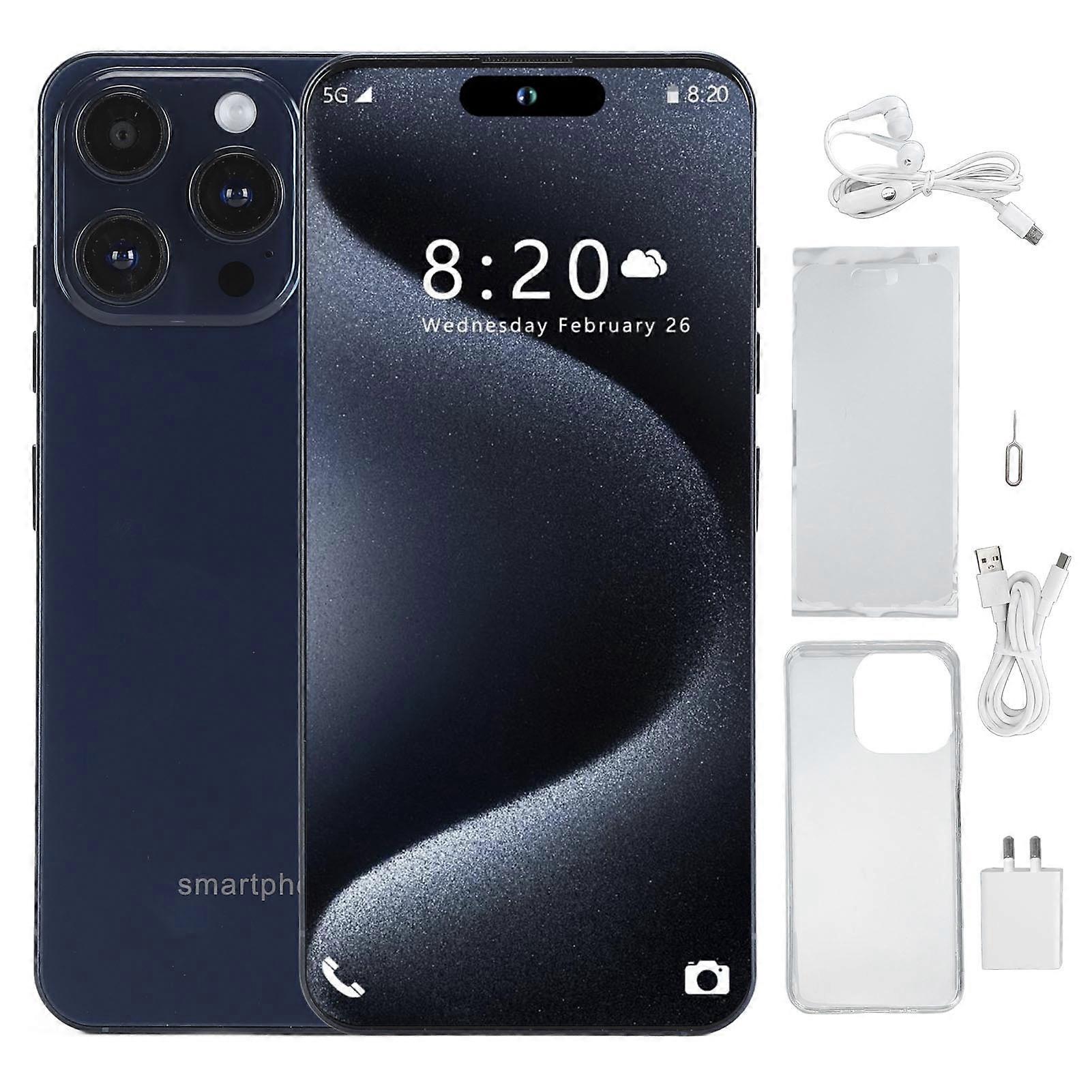 I15PROMAX Android 14 Smartphone, 12GB RAM, 256GB ROM, Dual Camera, 6800mAh, Blue