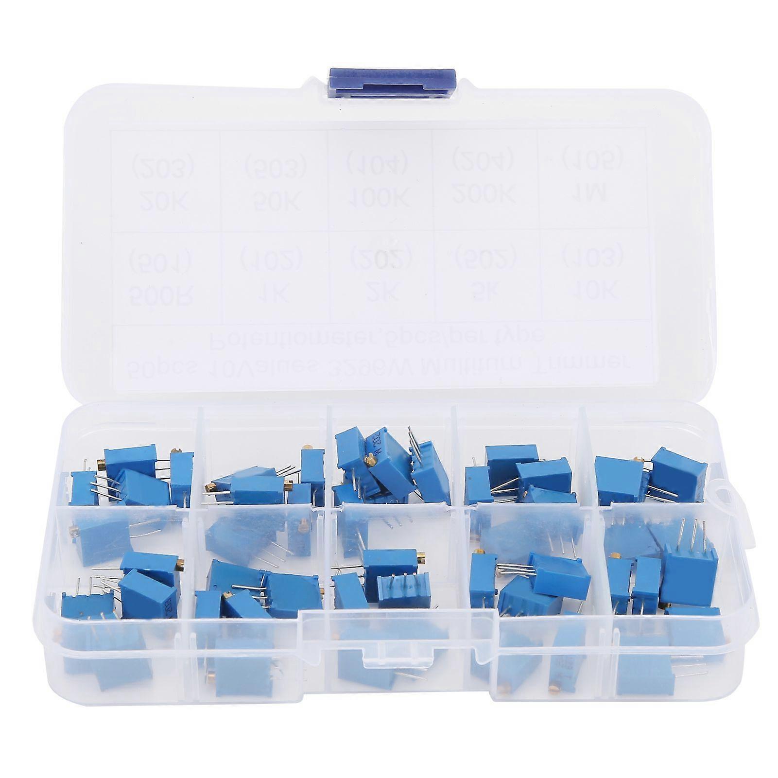 Högkvalitativ 10 * 5 50st 3296W potentiometer justerbar motståndspaket 100-1M