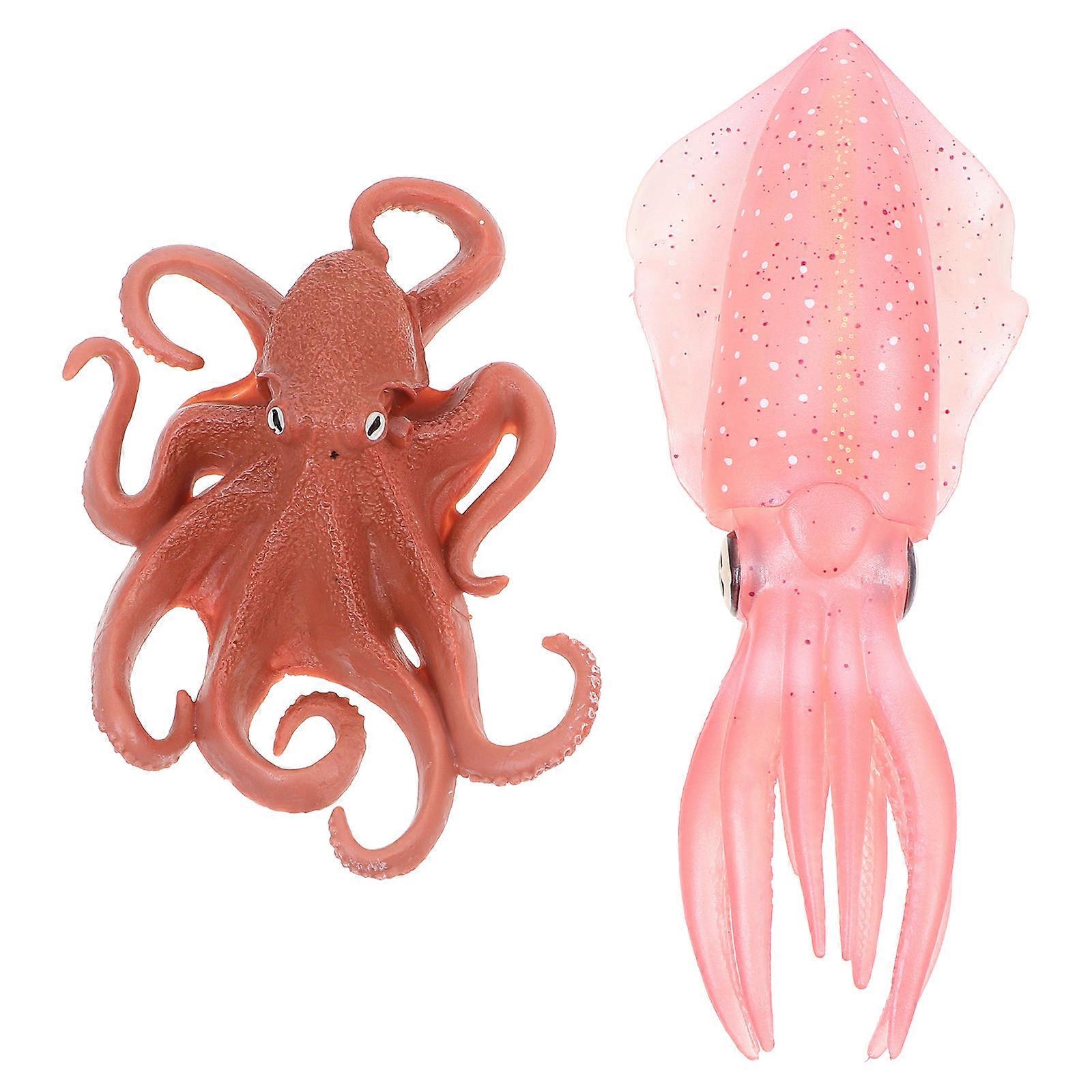 2pcs Plastic Squid and Octopus Model Figures Educational Animal Toys