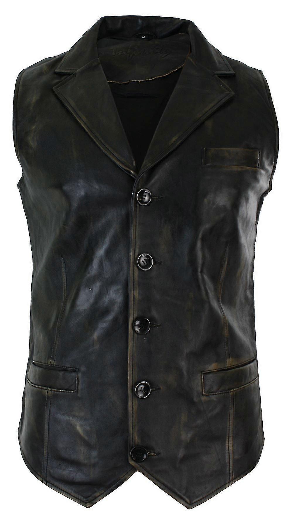 Herren Echtleder Smart Casual Weste Vintage Retro