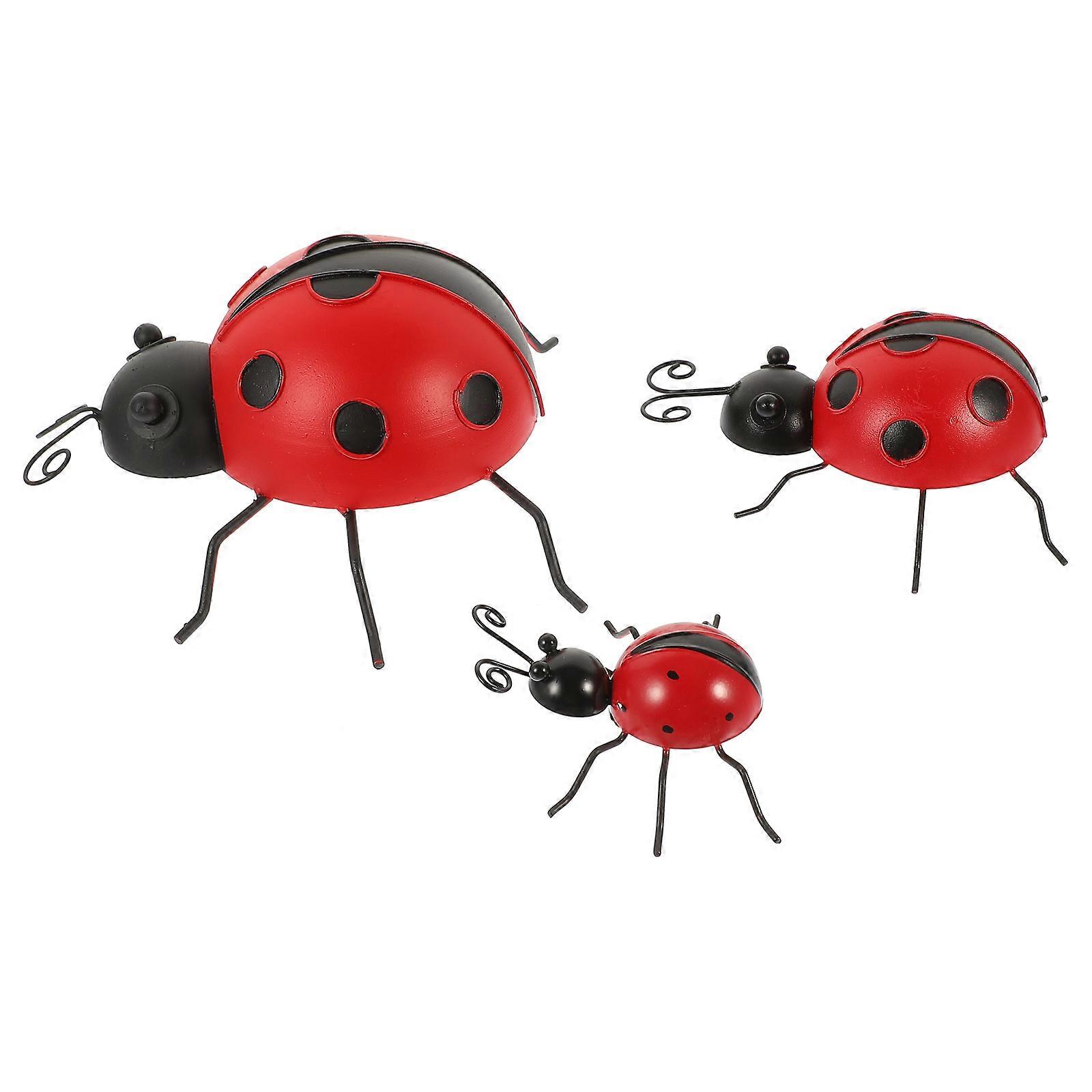 3pcs Outdoor Iron Art Ladybug Decorations Simulation Ladybug Accents