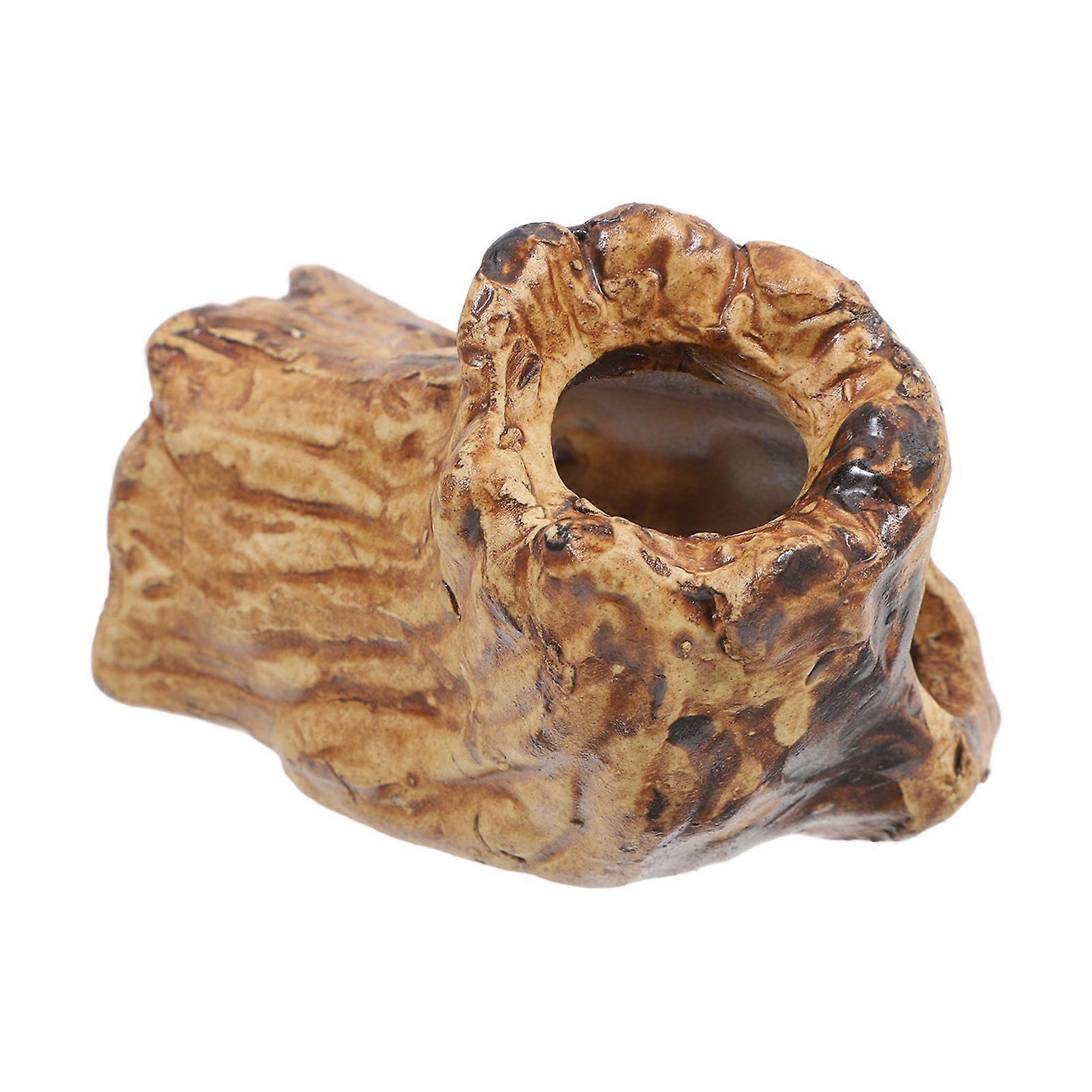 Reptile Cave Reptile Shelter Shrimp Hides For Aquarium Tree Root Shape Ceramic Brown 1Pcs