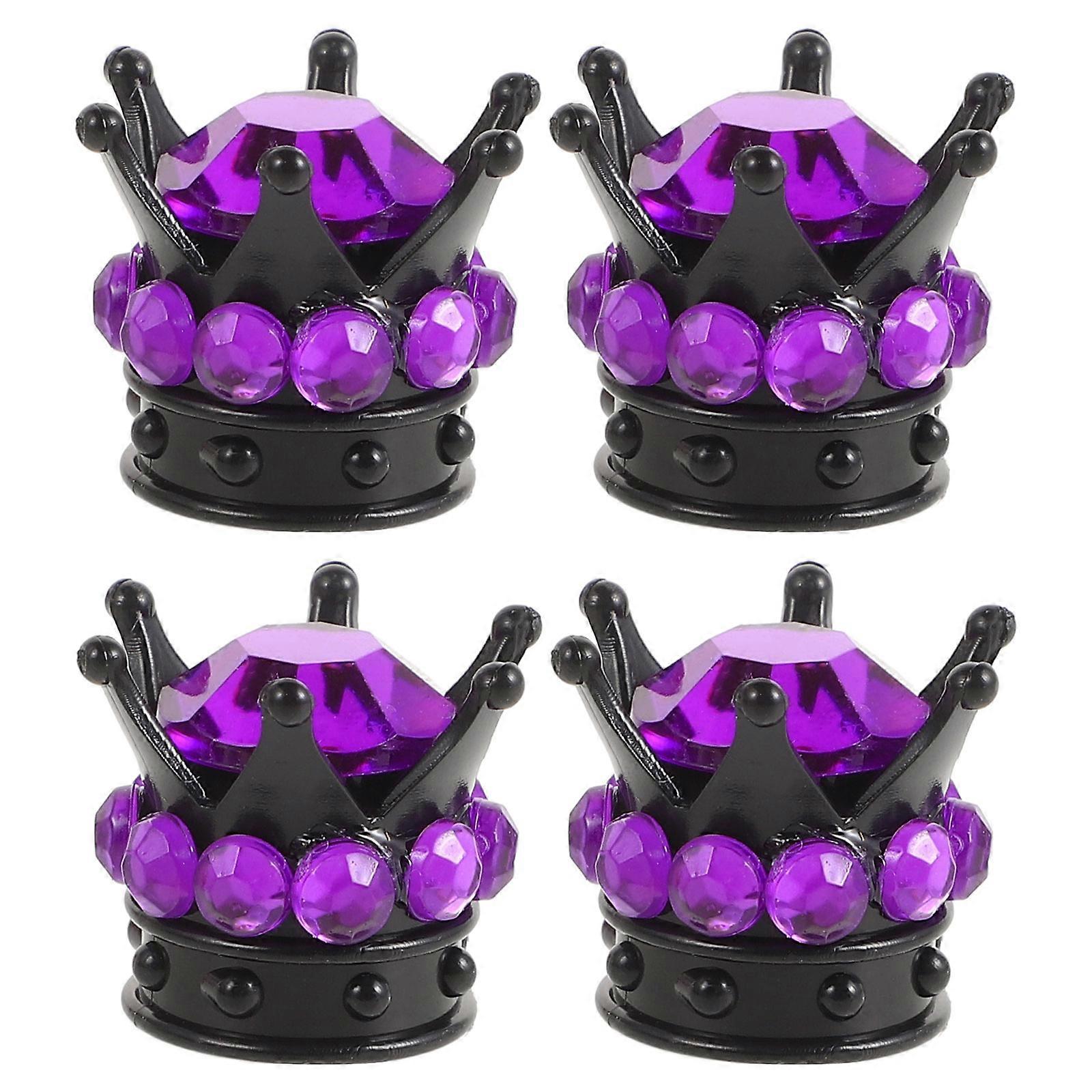 Tire Valve Stem Caps Crown Style 4Pcs Purple for Car Owners Driving Protection and Waterproof