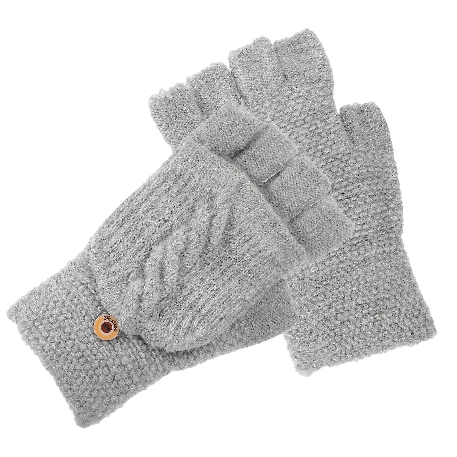 Strickhandschuhe Damen Fingerless Gloves Women Warm Knitted Flap Mittens Half Finger Winter Use 1Pair