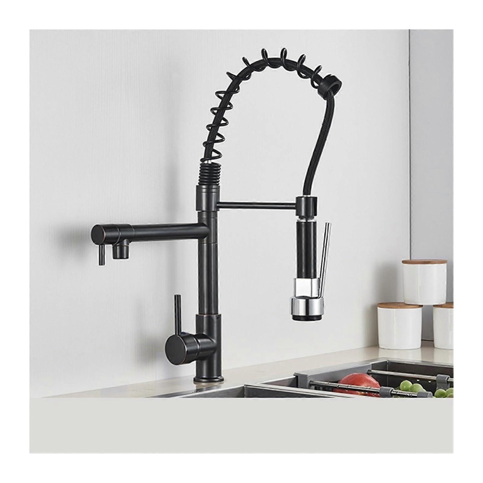 Black spring kitchen faucet, pullout side spray, dual spout, 360swivel mixer tap, sink faucet, singlehandle kitchen faucet (ORB C)