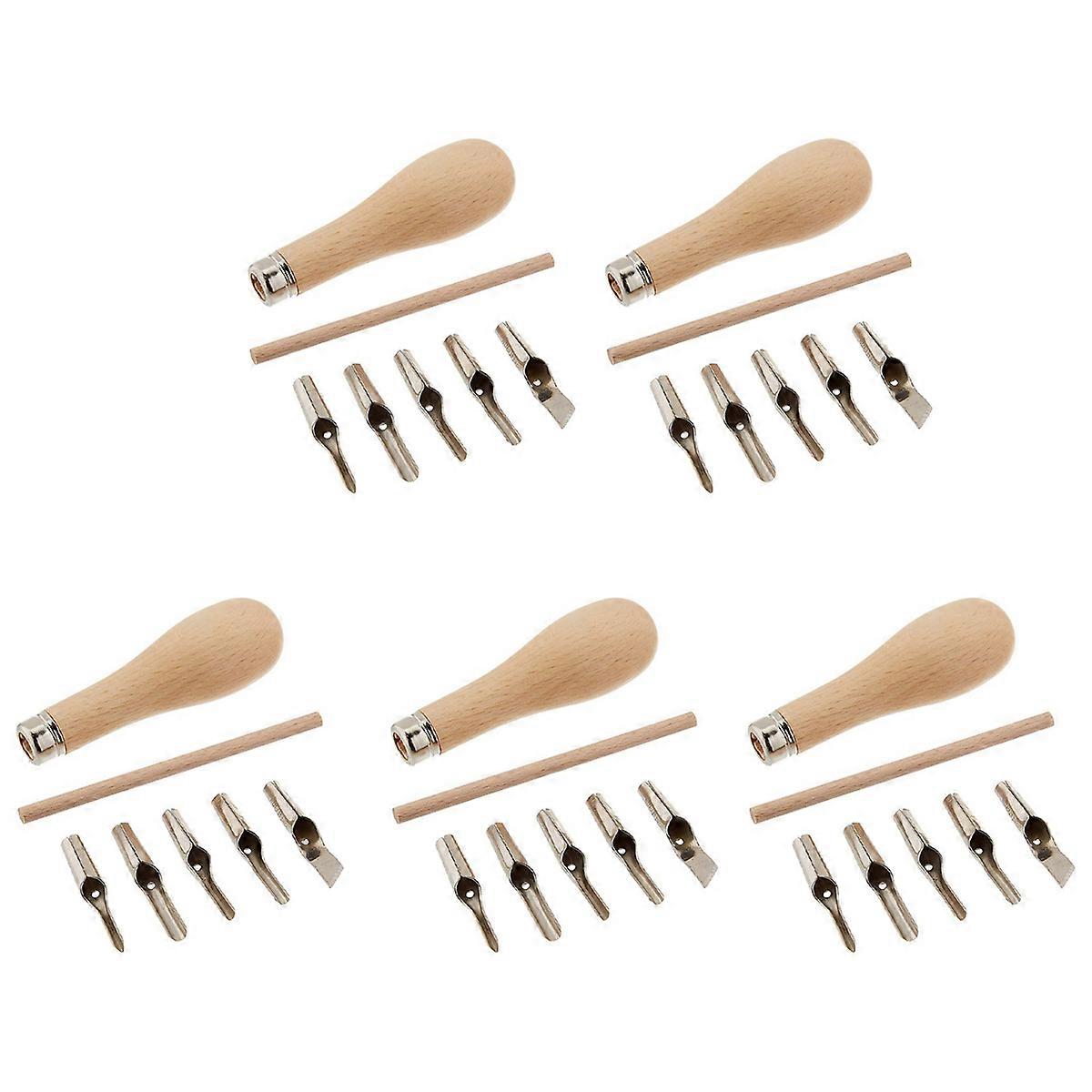 5X Block Cutting Rubber Stamp Carving Tools with 5 Blade Wood Handle Printmaking Carving Tools Set
