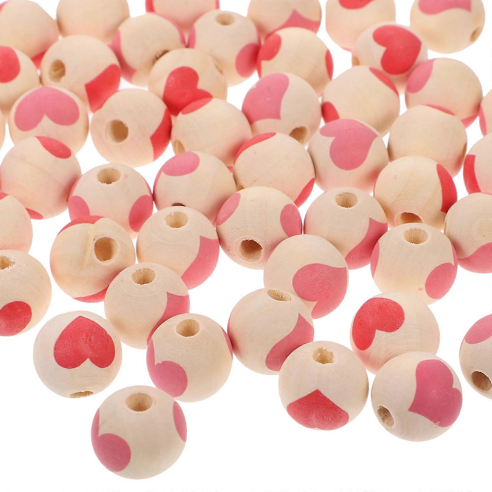 50pcs Wooden Heart Pattern Beads for Jewelry Making DIY Crafts Red and Pink Beads for Bracelets Necklaces Dream Catchers Handmade Gifts