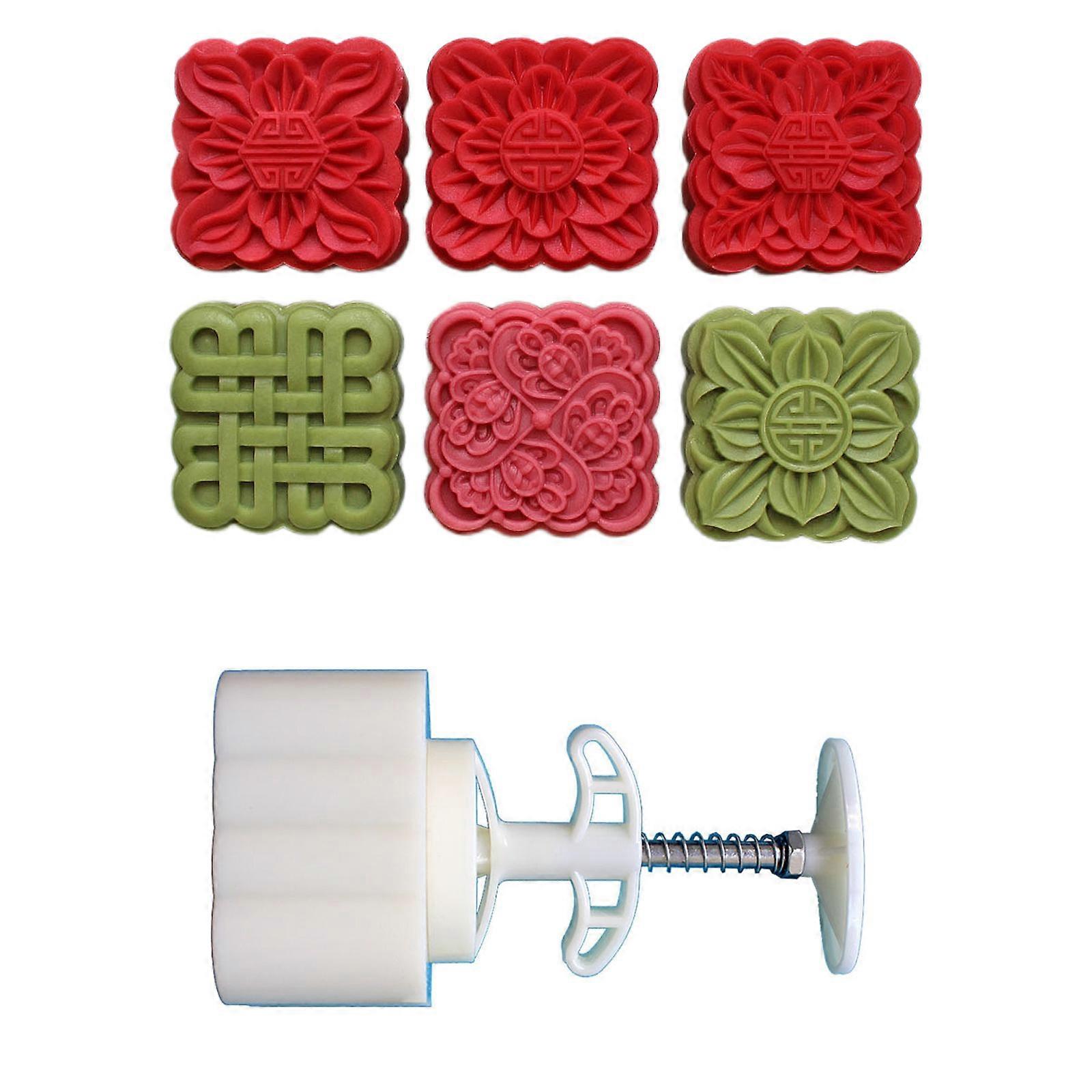 MidAutumn Festival Dessert Maker Baking Tool 3D Square Flower Pattern Dessert Molds Hand Press Molds Pastry Tool