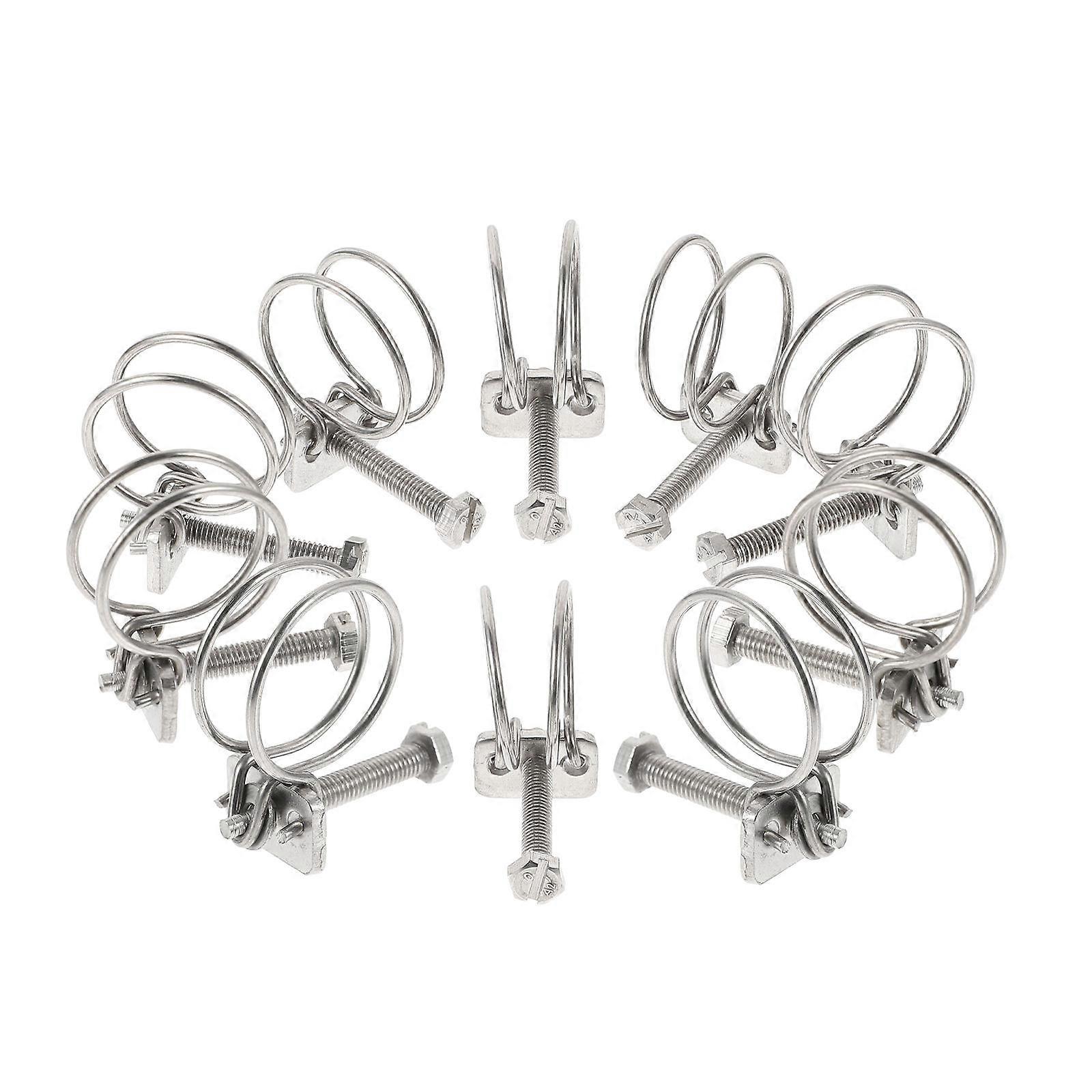 Stainless Steel Hose Clamps for Pipe Use Silver Color 10 Pieces Adjustable Tube Clips
