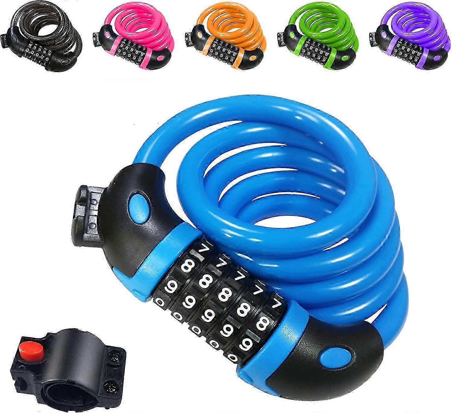 Security Bike Lock, 120cm x 12mm Long Cable Lock for Bikes with 5-Digit Intelligent Code, Anti-Theft Solution (Blue)