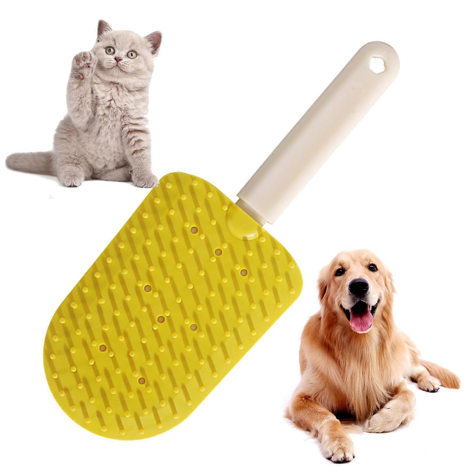 Cat grooming comb with ergonomic handle and ice cream design, yellow