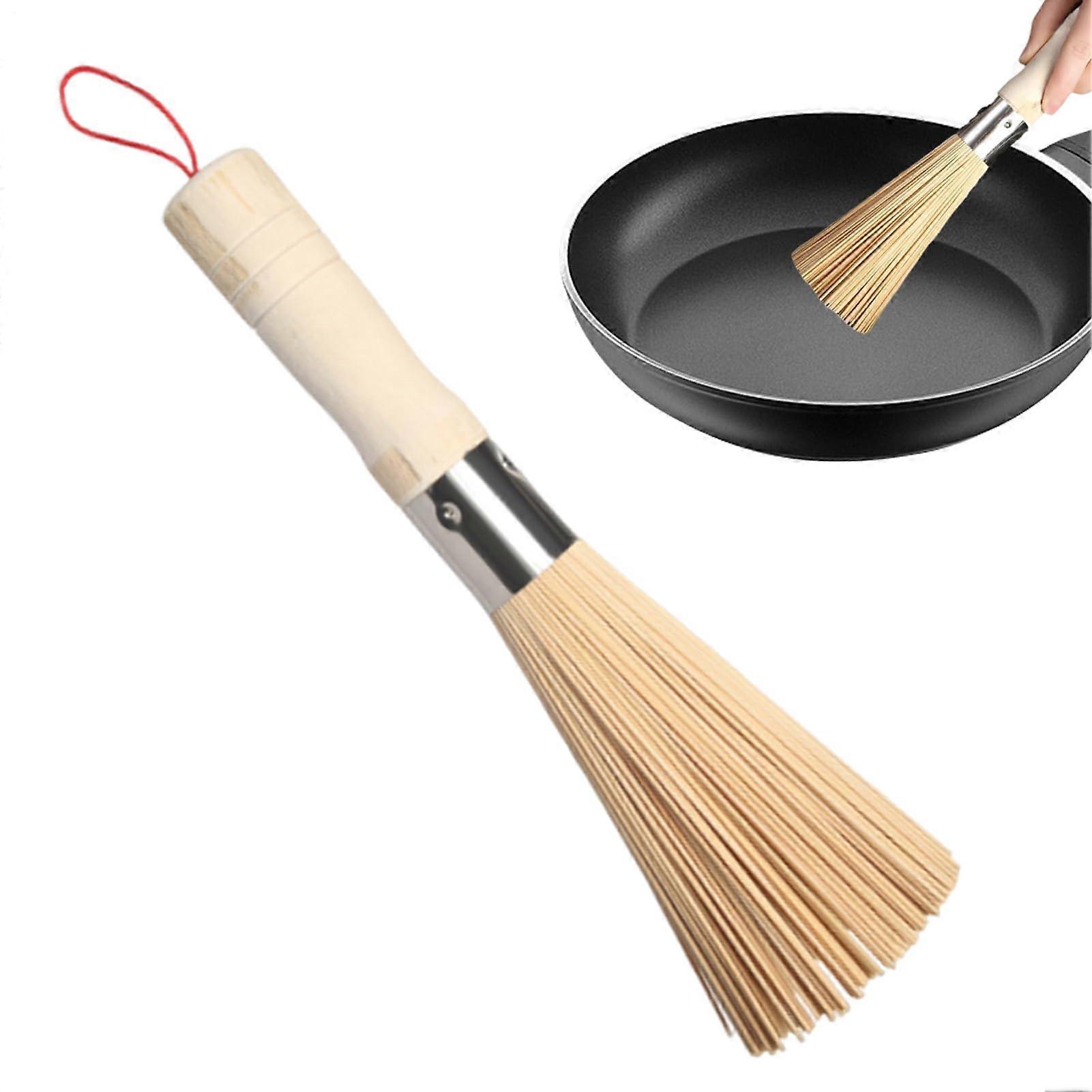 Wok Brush, Ergonomic Non-Scratch Wok Cleaning Brush - Wooden Kitchen Tool for Home and Commercial Use