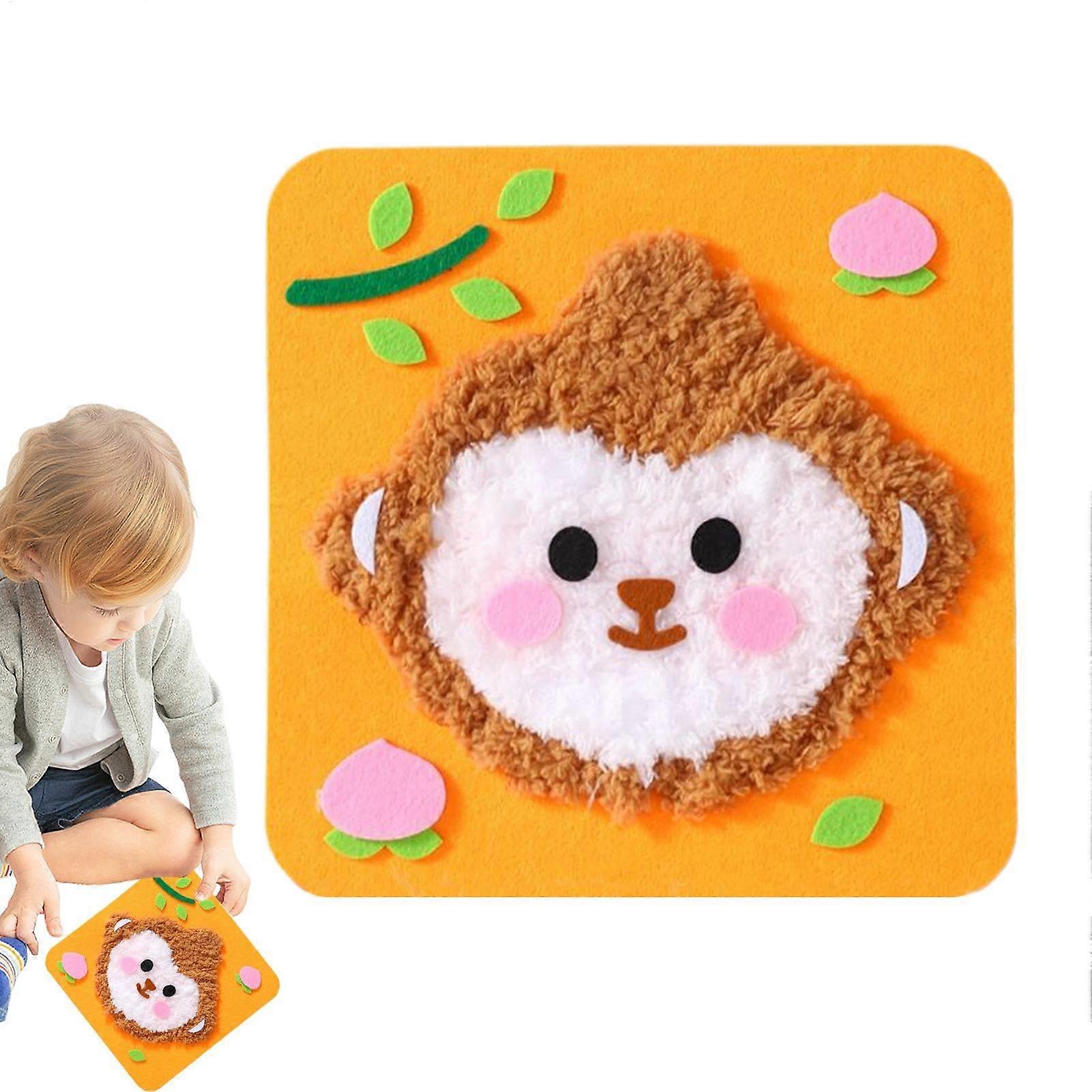 Punch Needle Set for Kids - Easy Embroidery Craft for Beginners, Safe and Creative 21x21 cm Monkey Dolls Kit