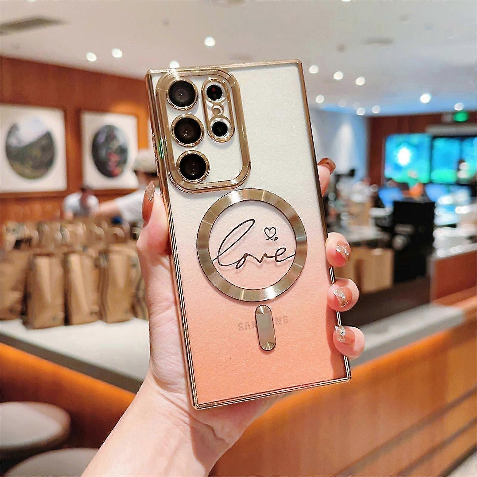 Electroplated Magnetic Case for Samsung Galaxy S24 Ultra, Gradual Change Clear with Camera Lens Protector Full Protection Cover